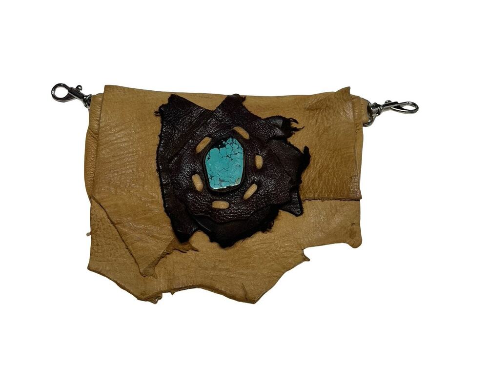 Western Artisan Made Tan Leather Belt Hip Clip Bag Turquoise Howlite Stone